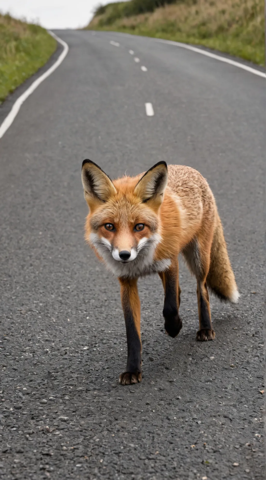 ai character: Fox on road background