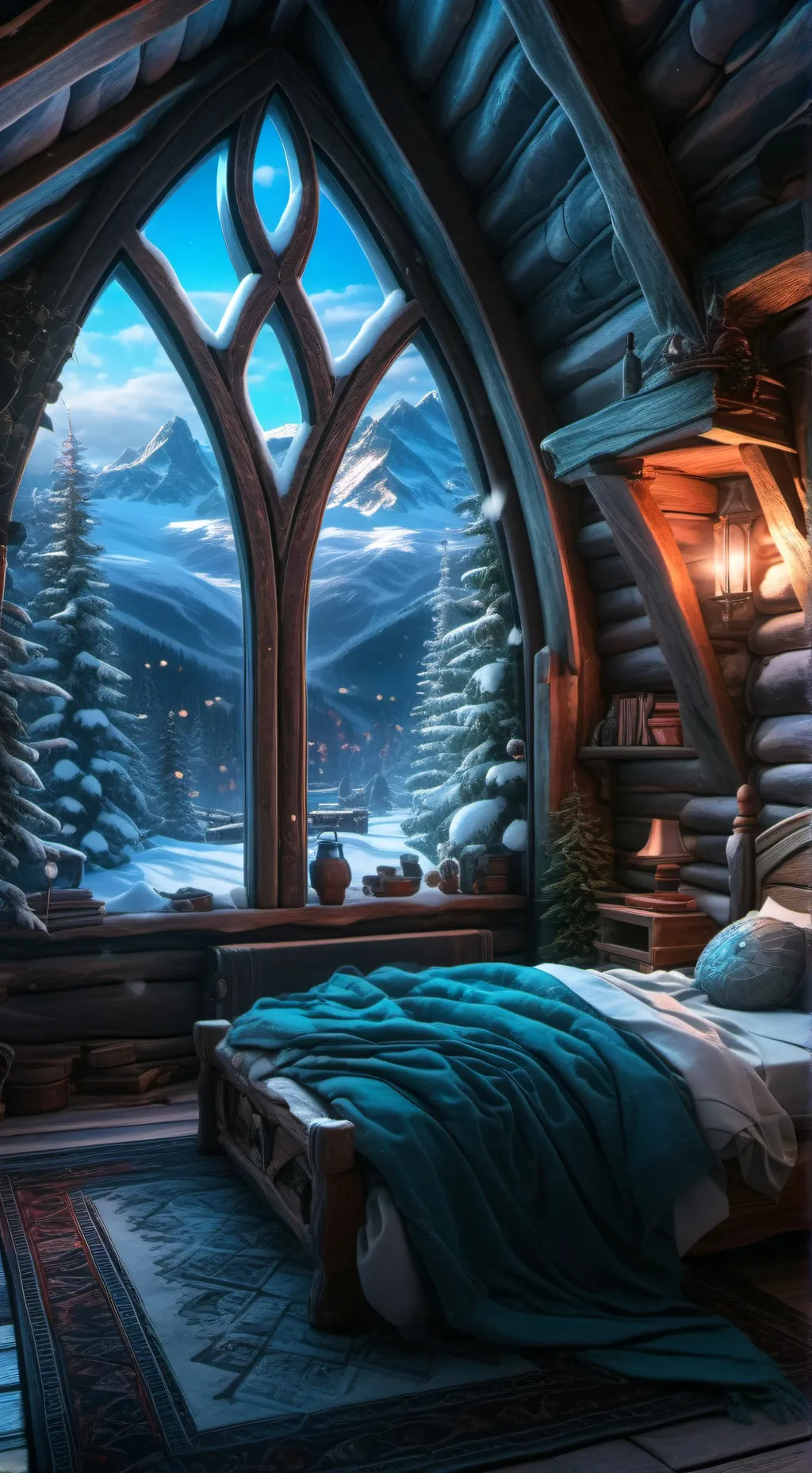 ai character: Heavenwintercabin background