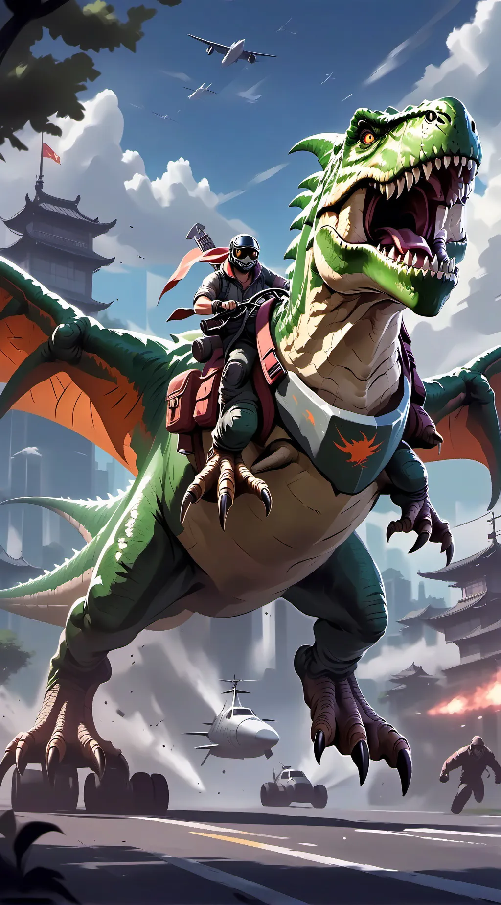 ai character: nuclearo dinosauro background