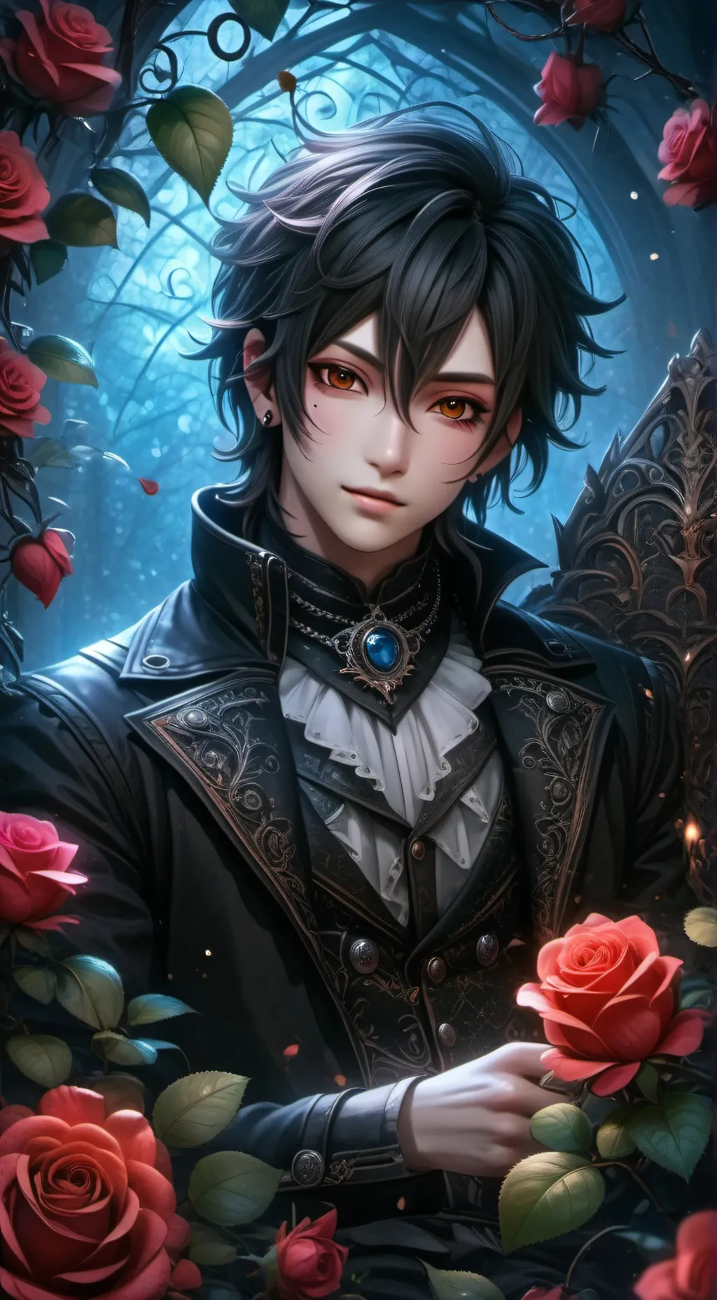 ai character: azure rose background