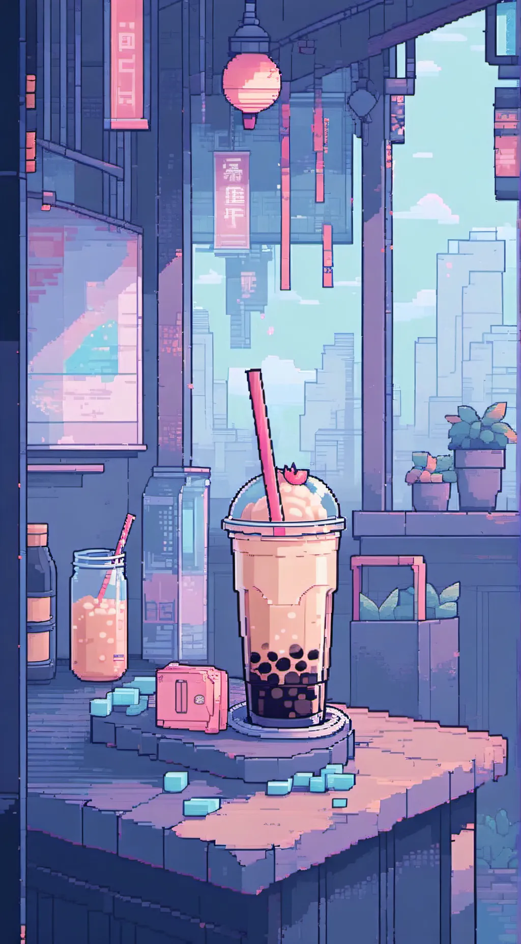 ai character: DW bubble tea  background