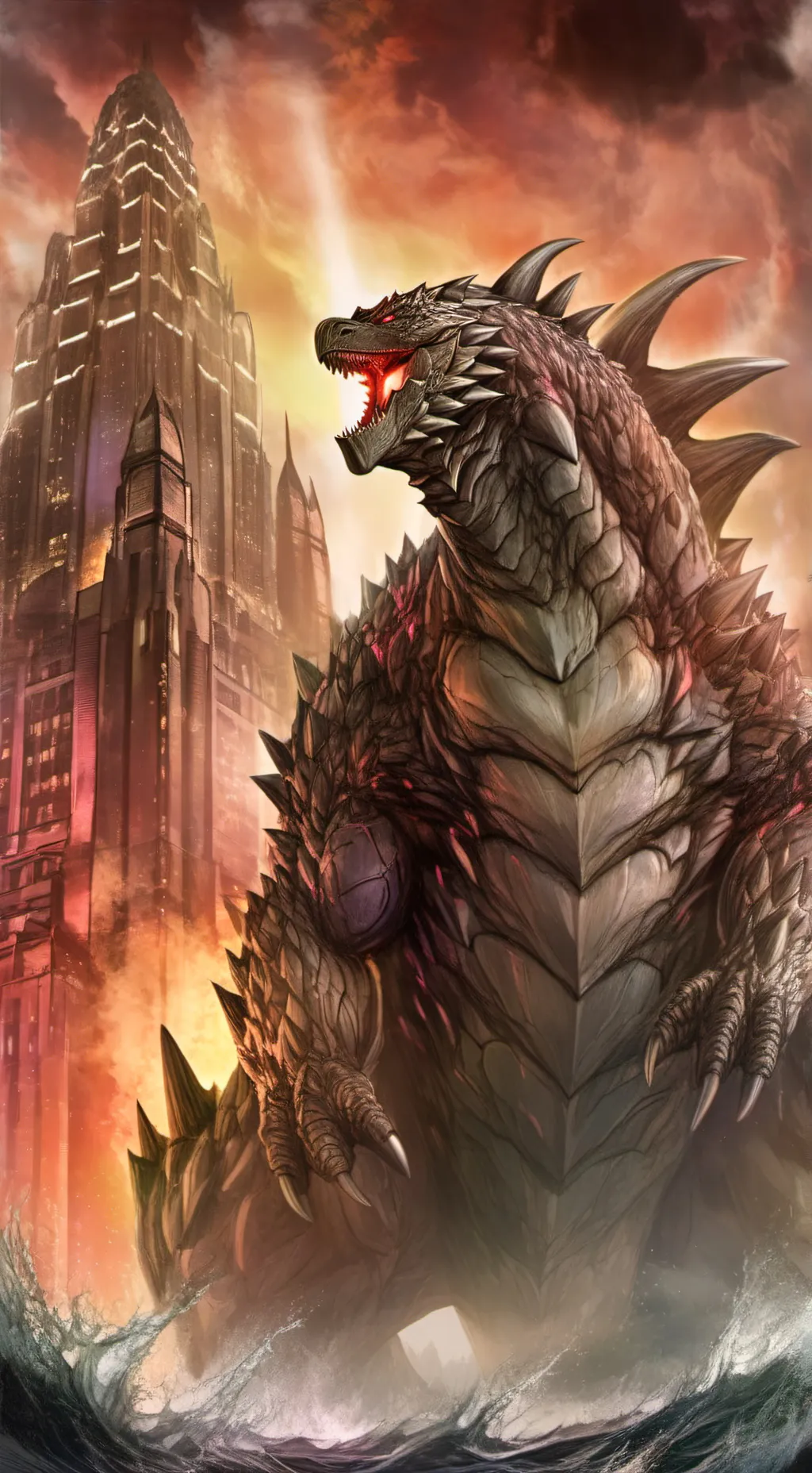 ai character: Godzilla X mothra background