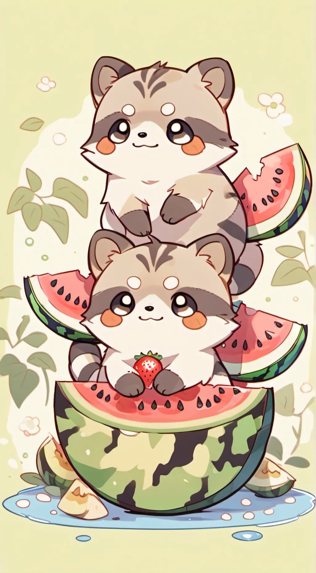 ai character: raccooni watermelu background