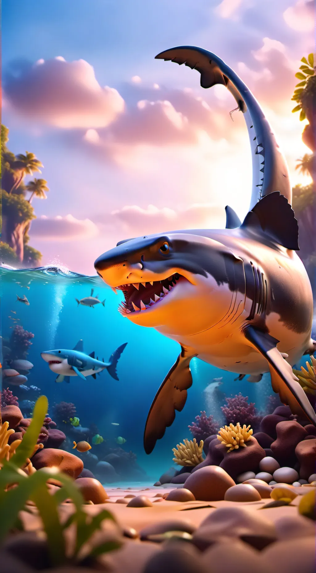 ai character: shark battle background