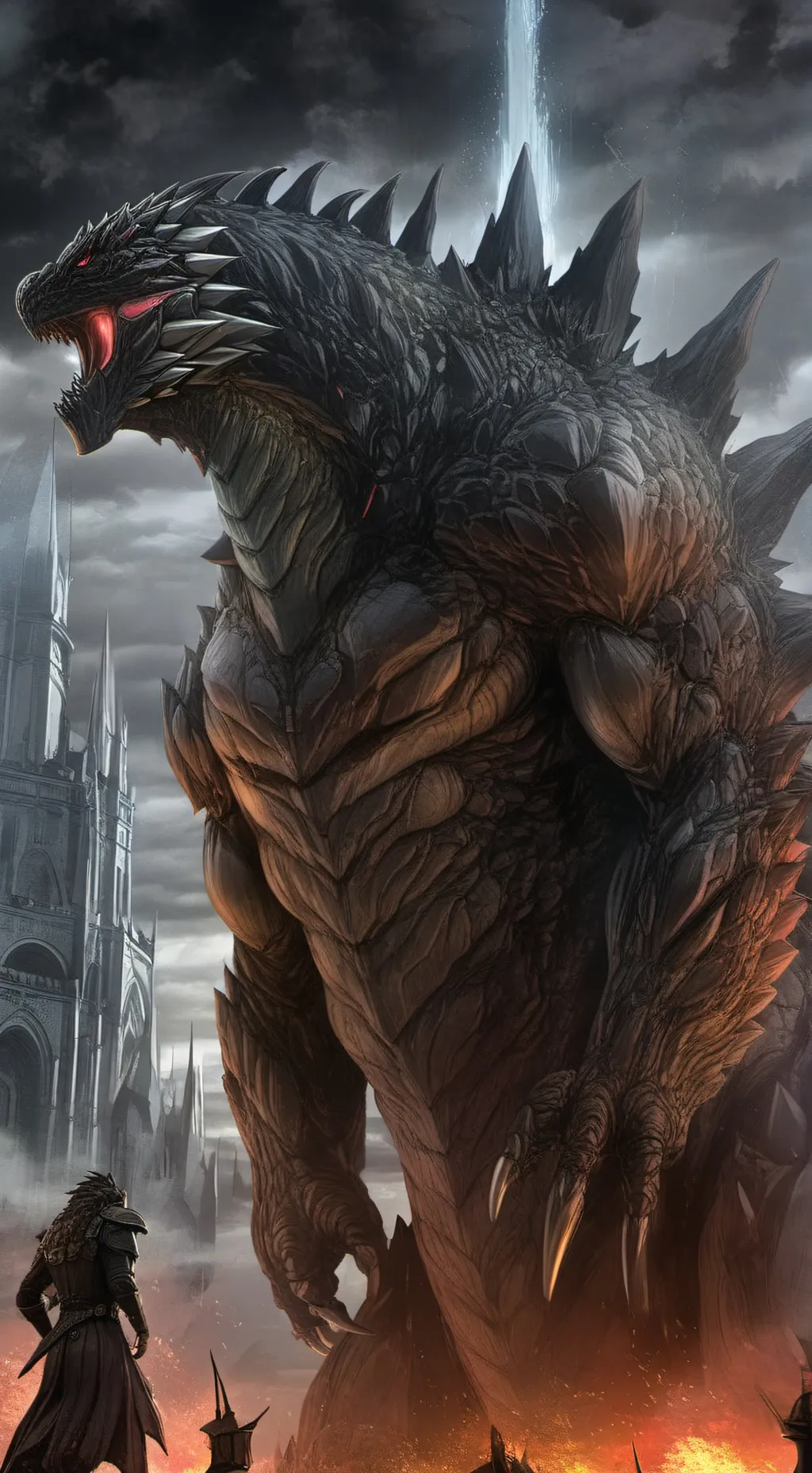 ai character: Godzilla  background