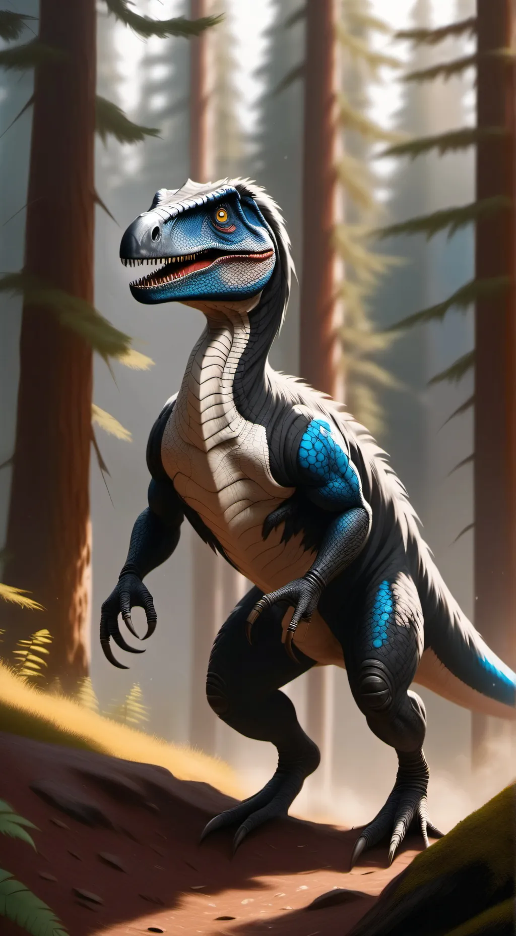 ai character: blue raptor  background