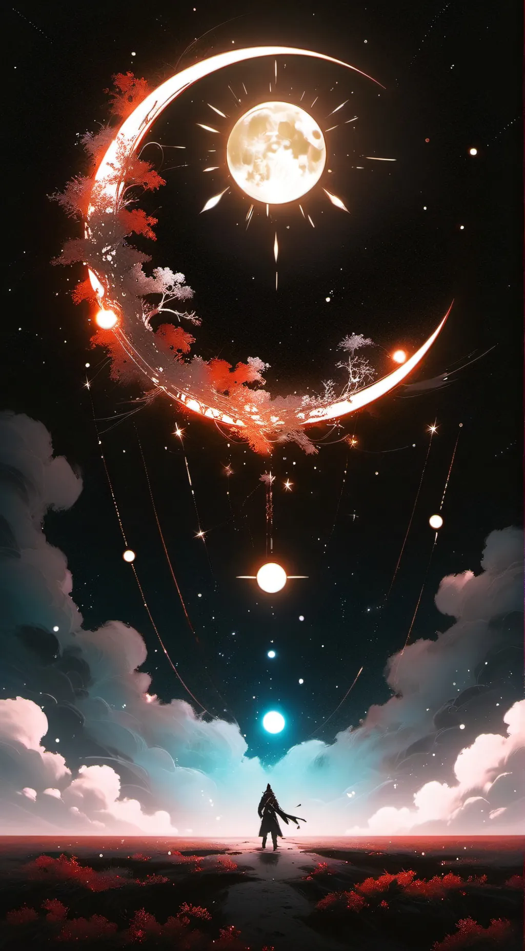 ai character: Sun and moon show background