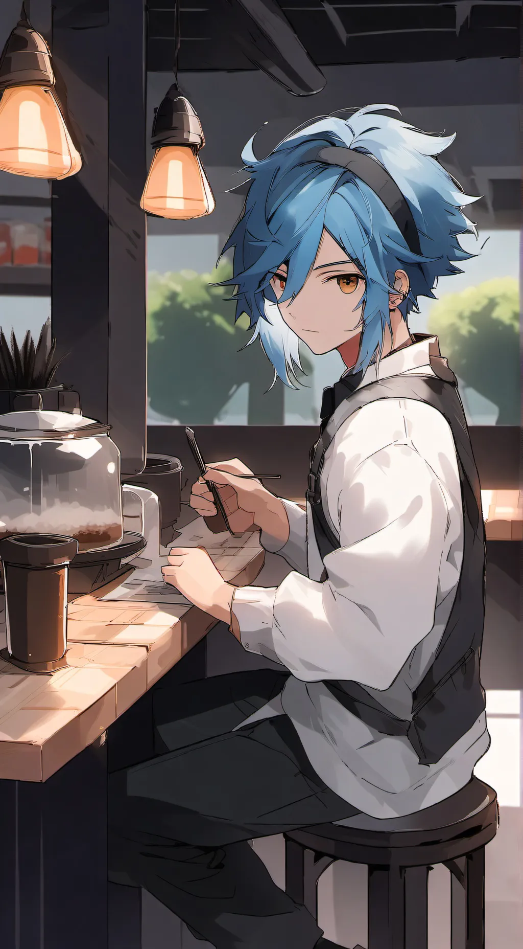 ai character: Sonic coffee au background