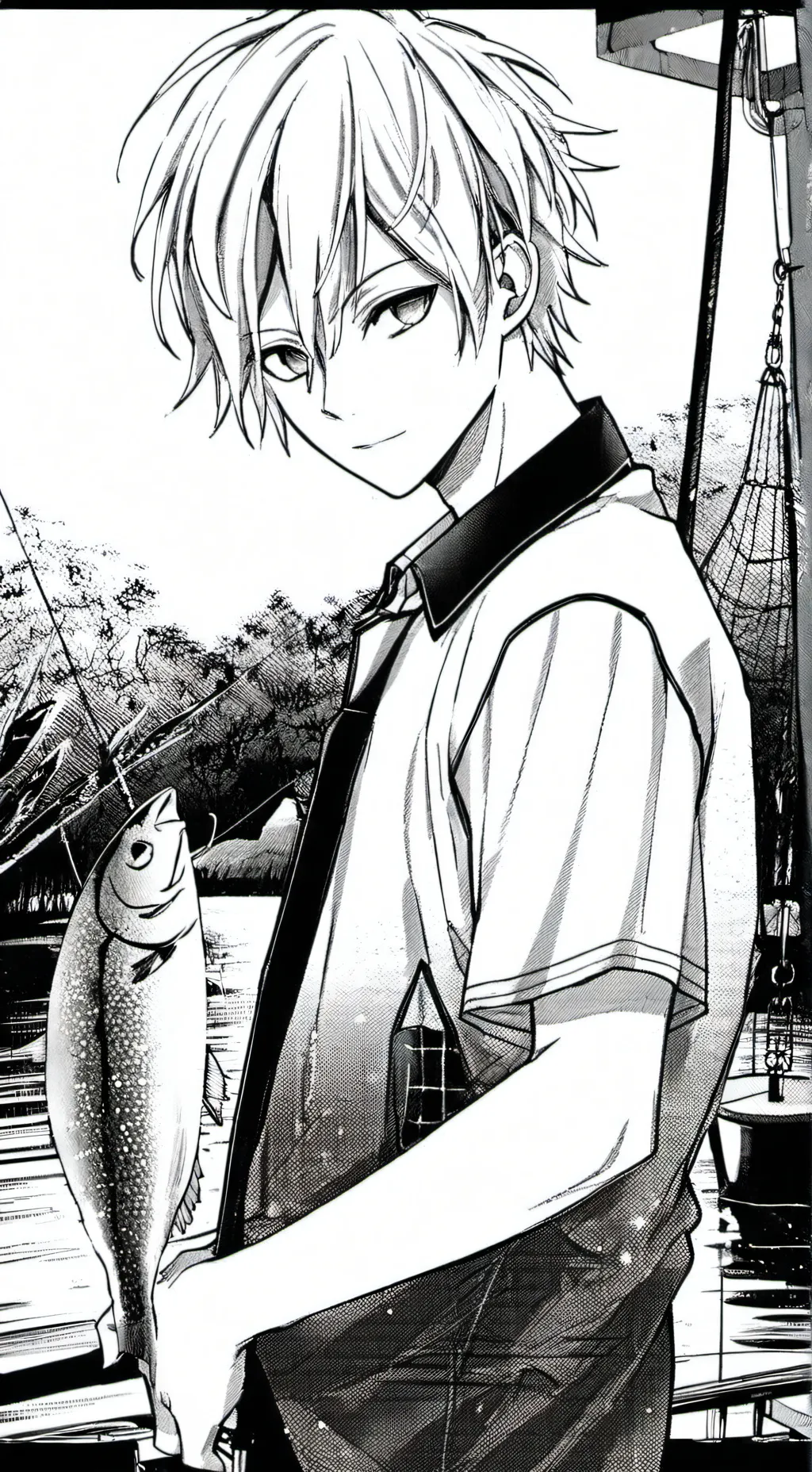 ai character: Mha fishing  background