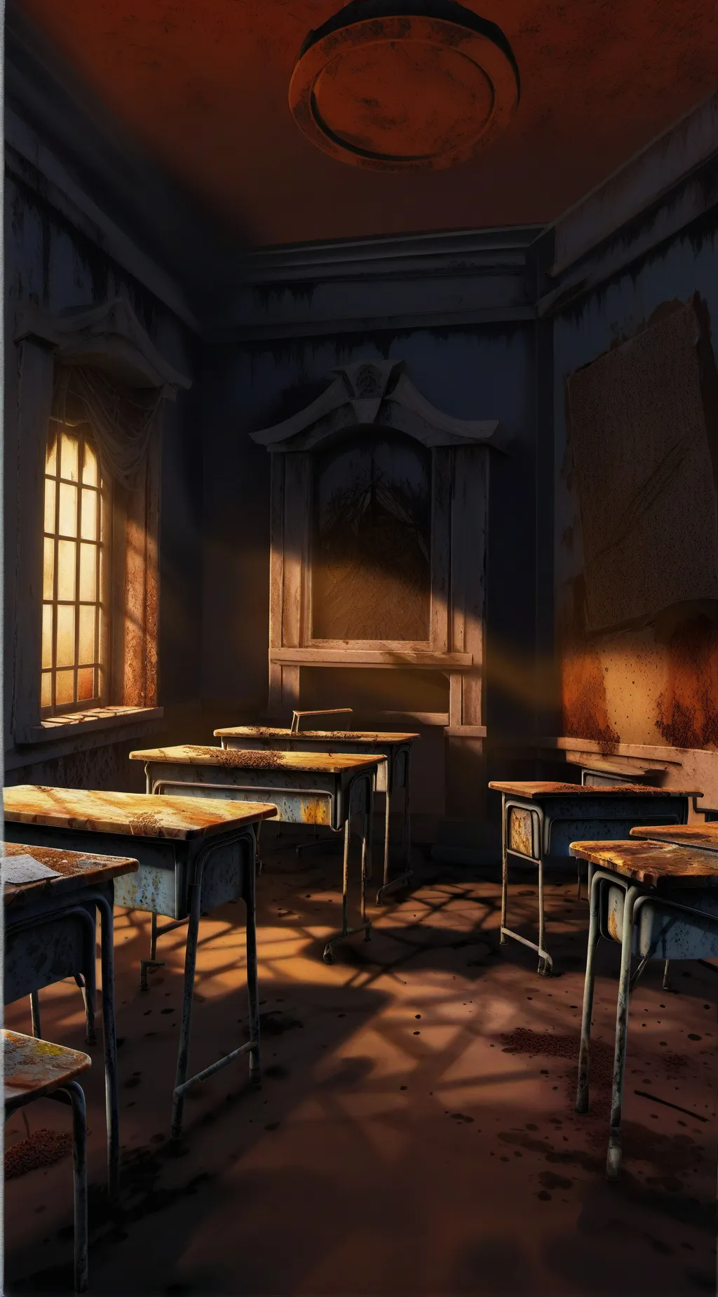 ai character: Abandoned school background