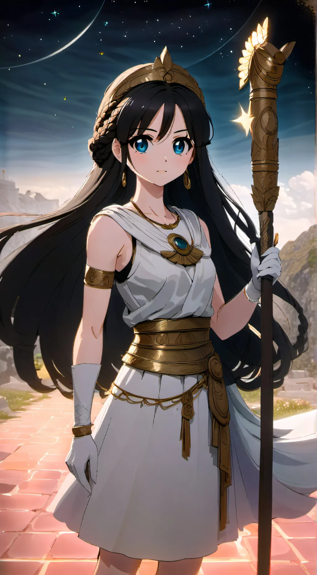 ai character: Athena Parthenos  background