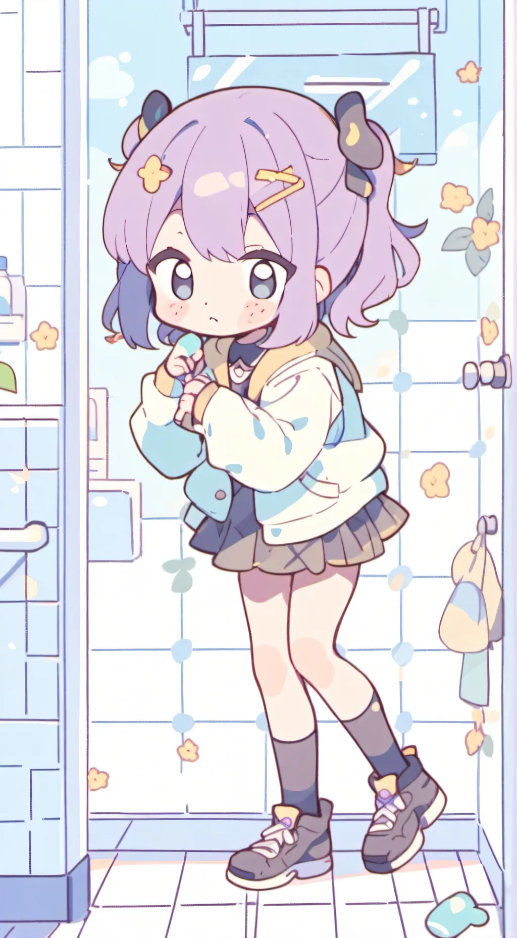 ai character: girls bathroom  background