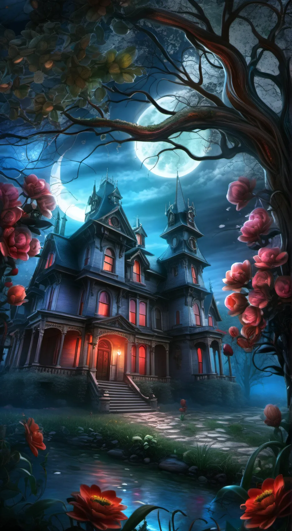 ai character: haunted house background