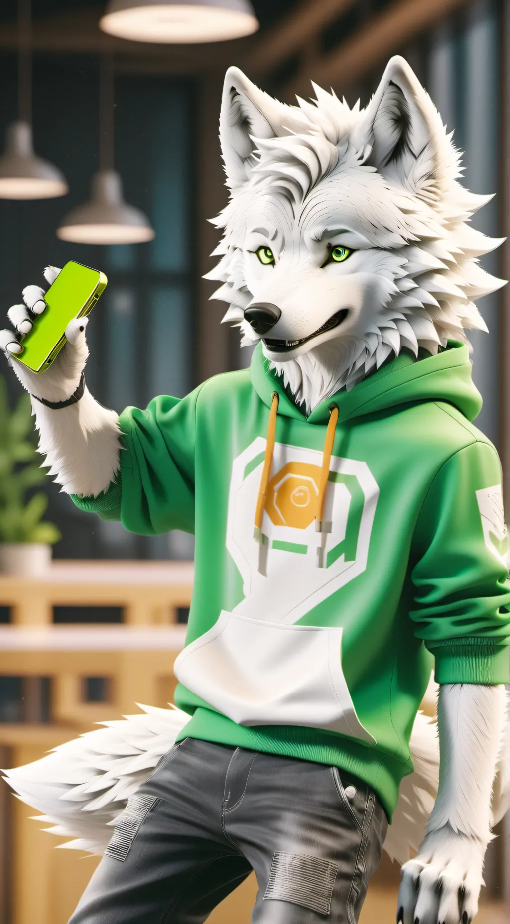 ai character: Turquoise Wolfie Spirit background