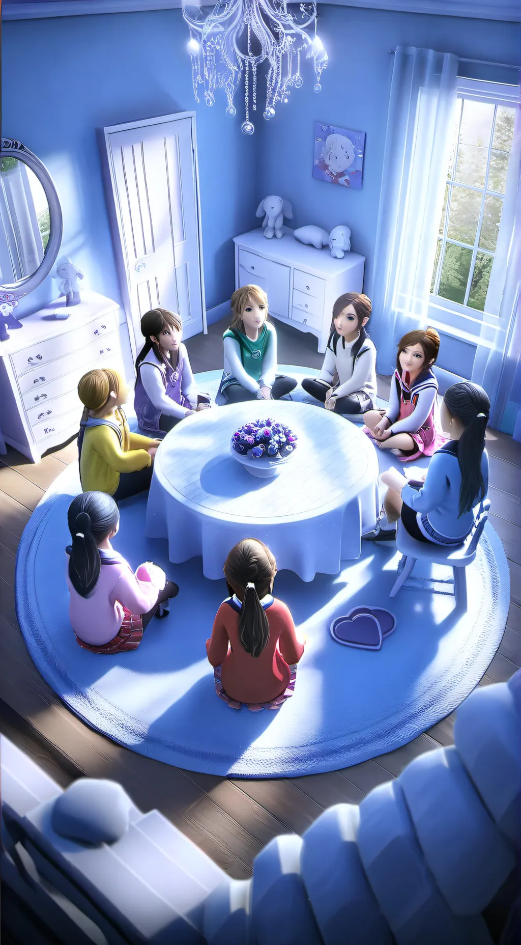 ai character: Girls sleepover  background