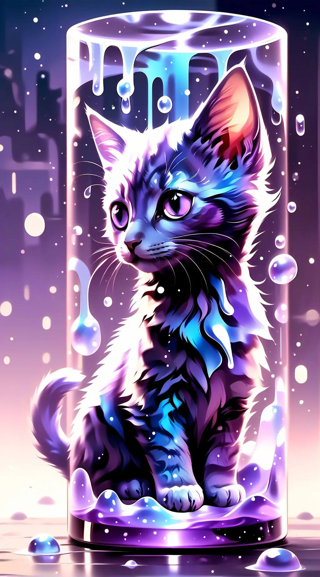ai character: purple kitty background