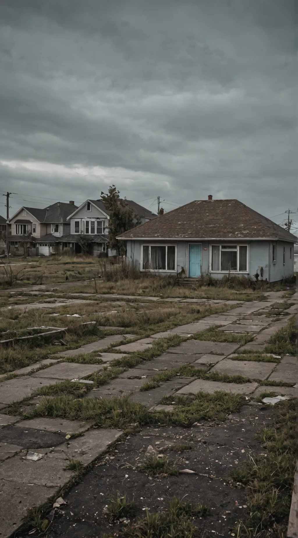 ai character: Abandoned suburbs background