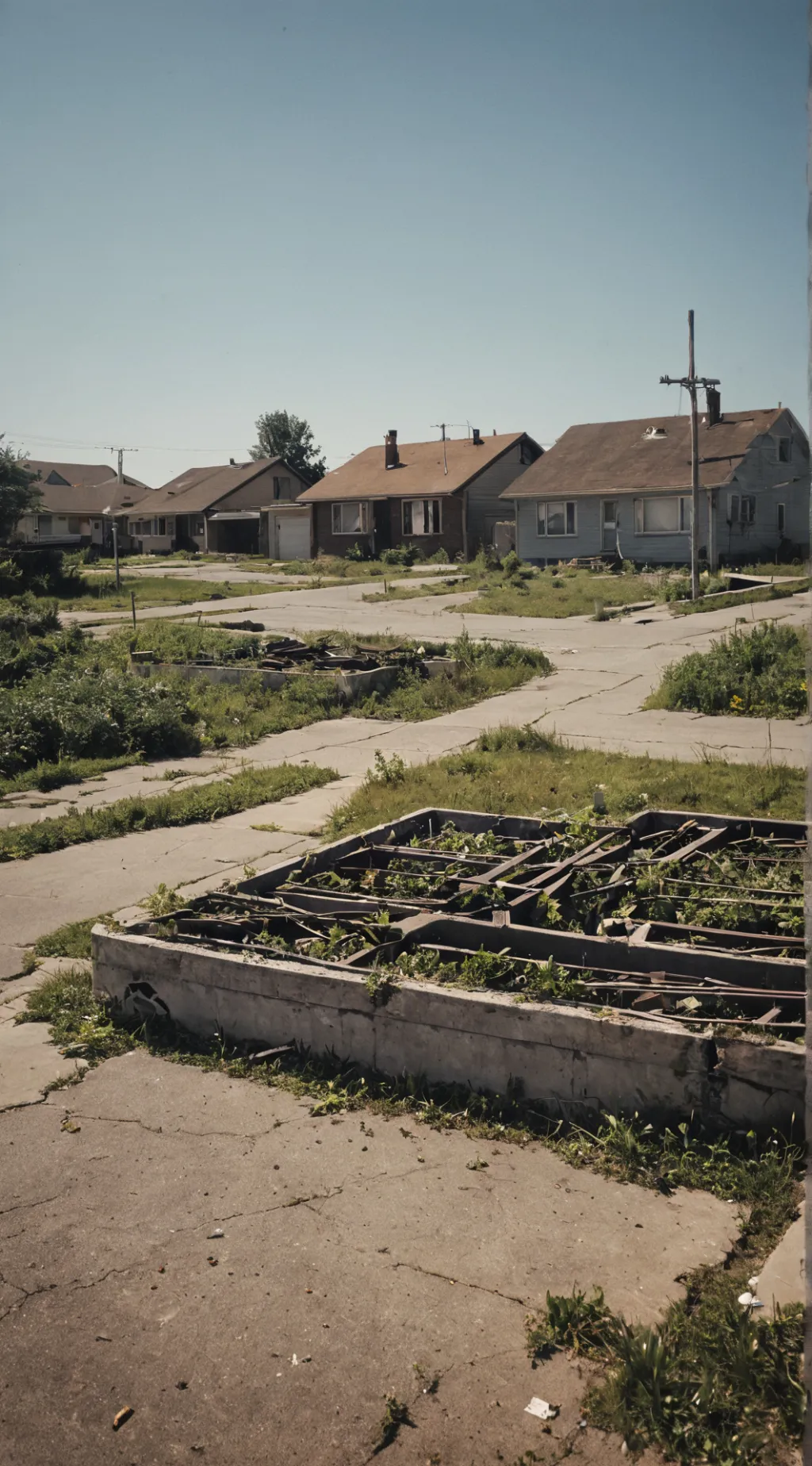ai character: Abandoned suburbs background