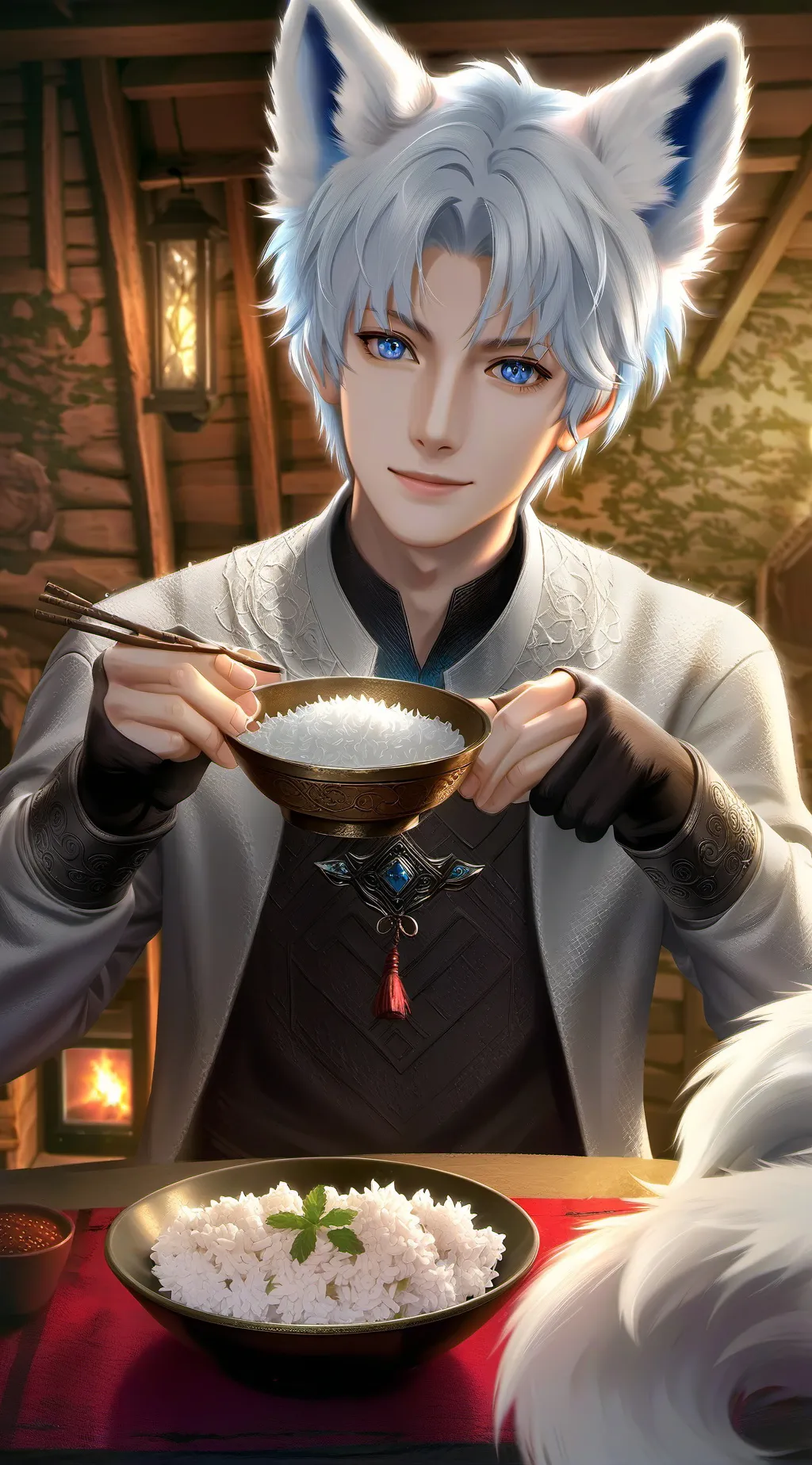 ai character: Snowy Fennec Spirit background