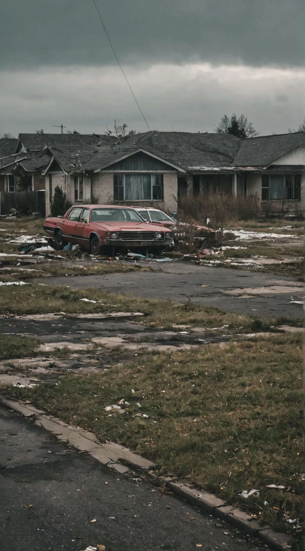 ai character: Abandoned suburbs background