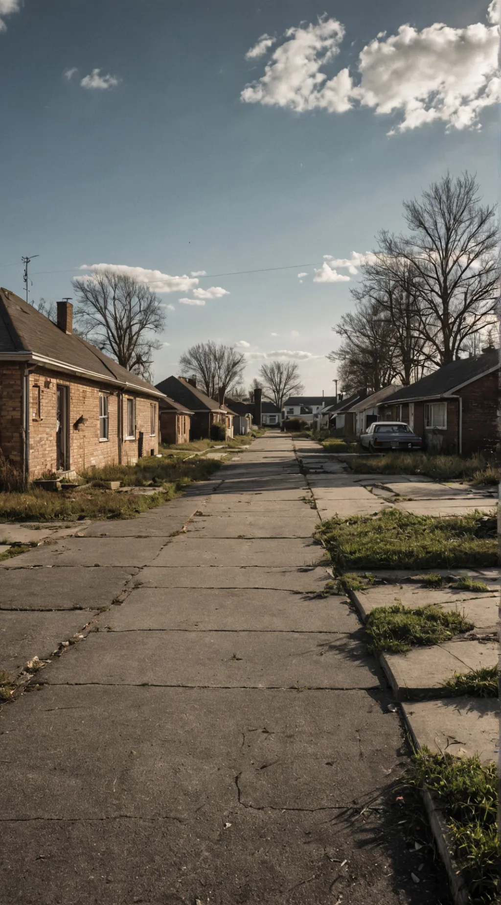 ai character: Abandoned suburb background