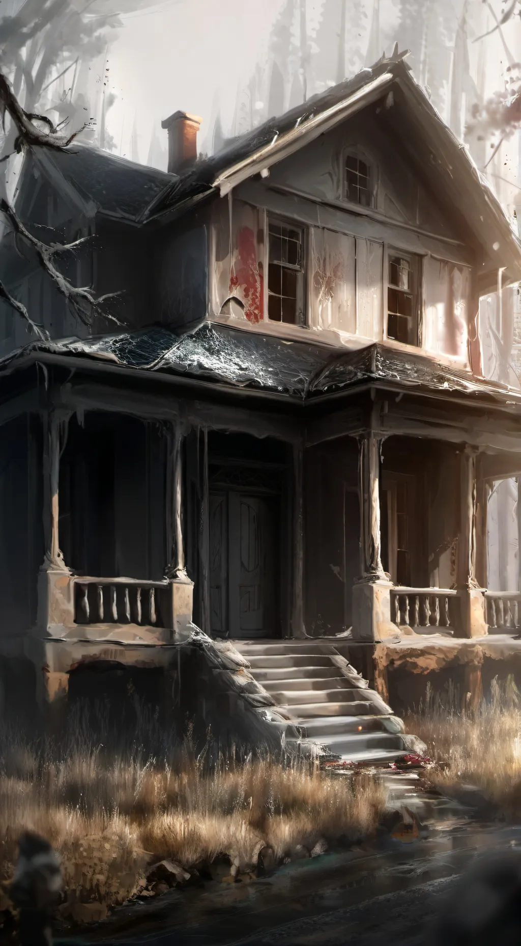 ai character: Casa ambandonată  background
