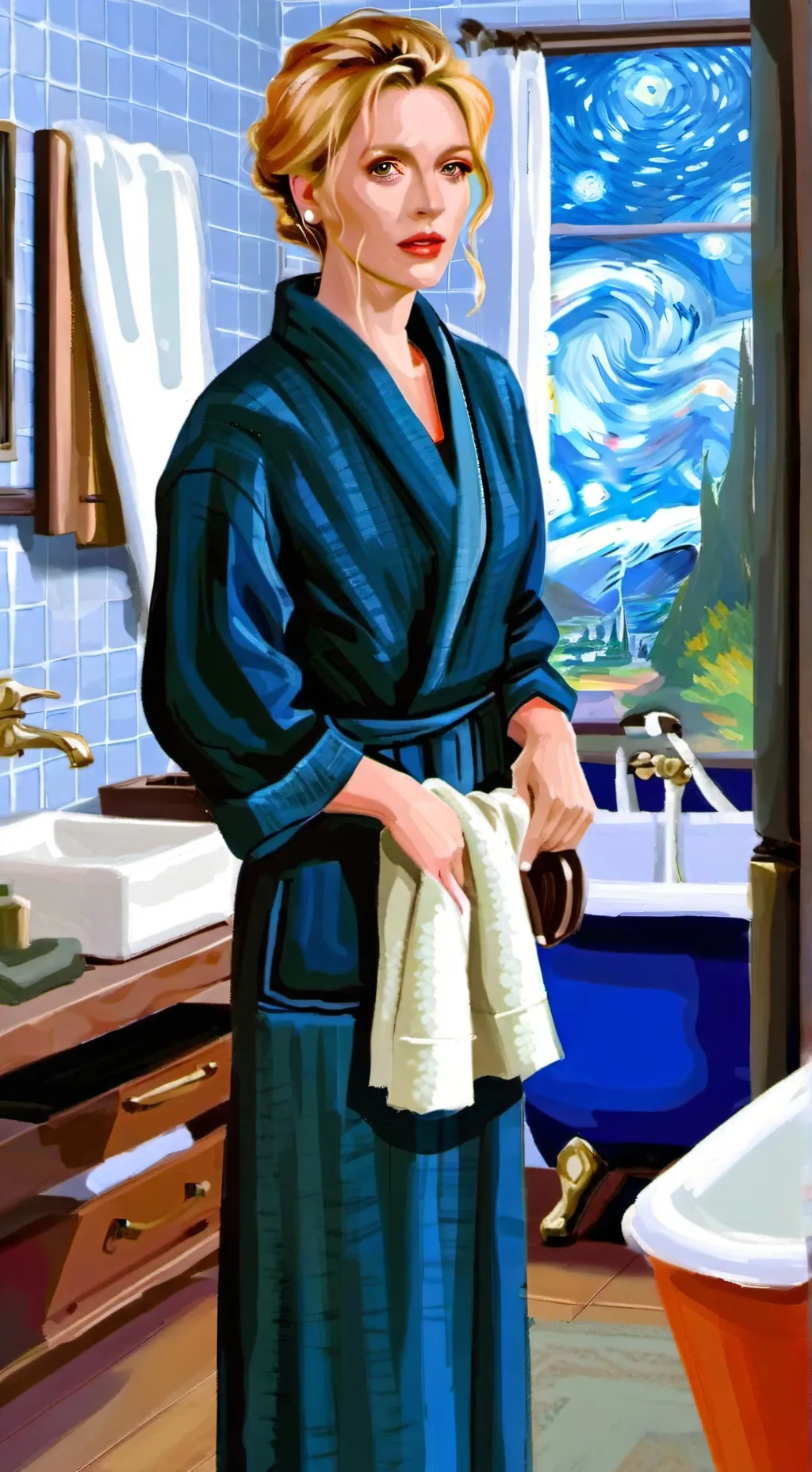 ai character: shower time  background