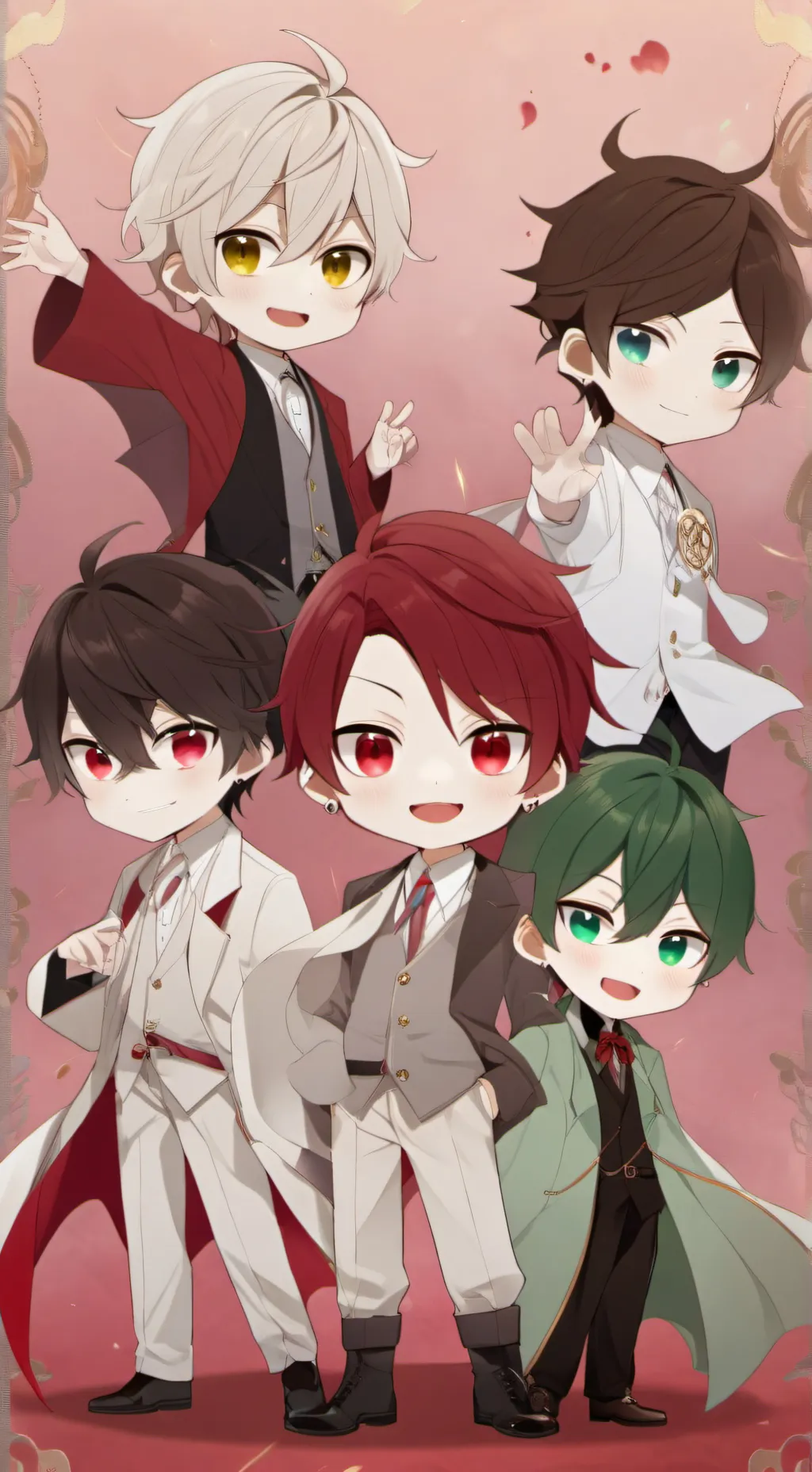 ai character: 5 chibi boys 😍😍😍 background
