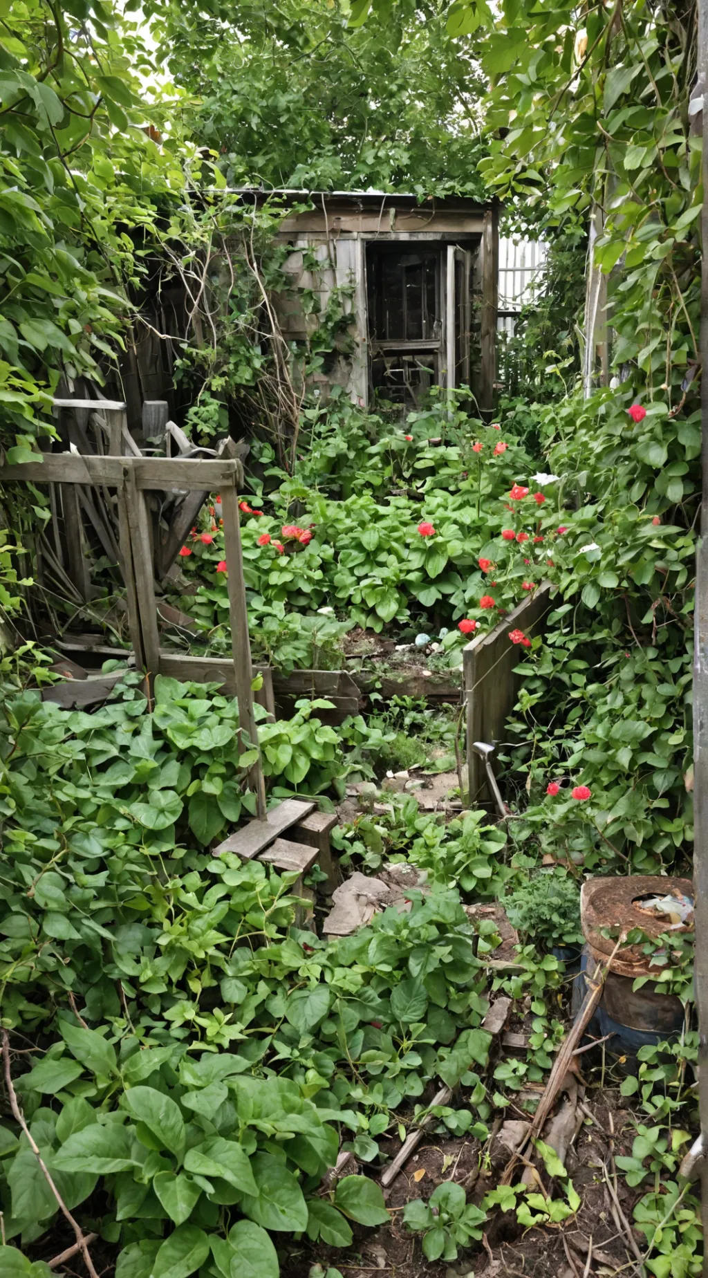 ai character: Abandoned garden  background