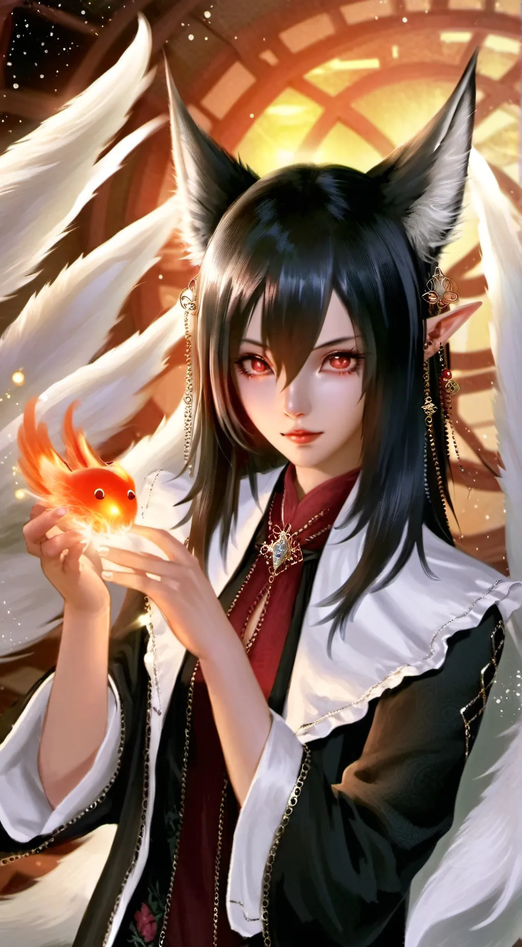 ai character: Nine-Tails Kitsune Angel Elf Phoenix Goddess Spirit background