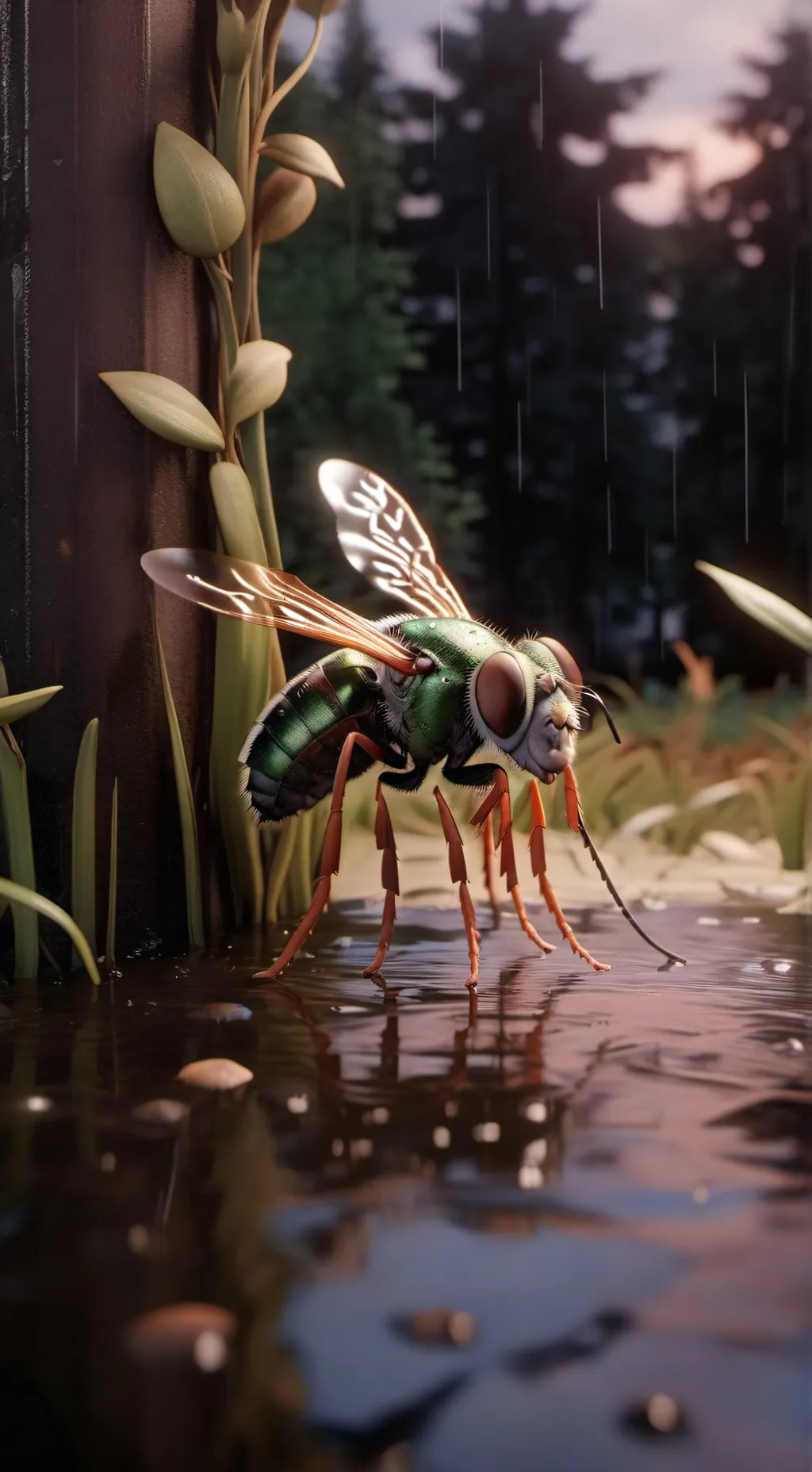 ai character: Комар на даче background