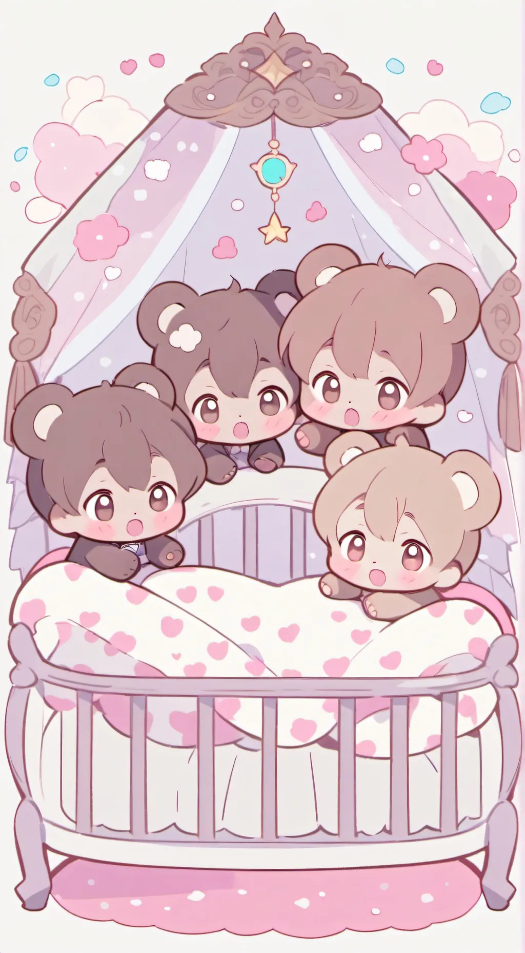 ai character: 4 baby bears background