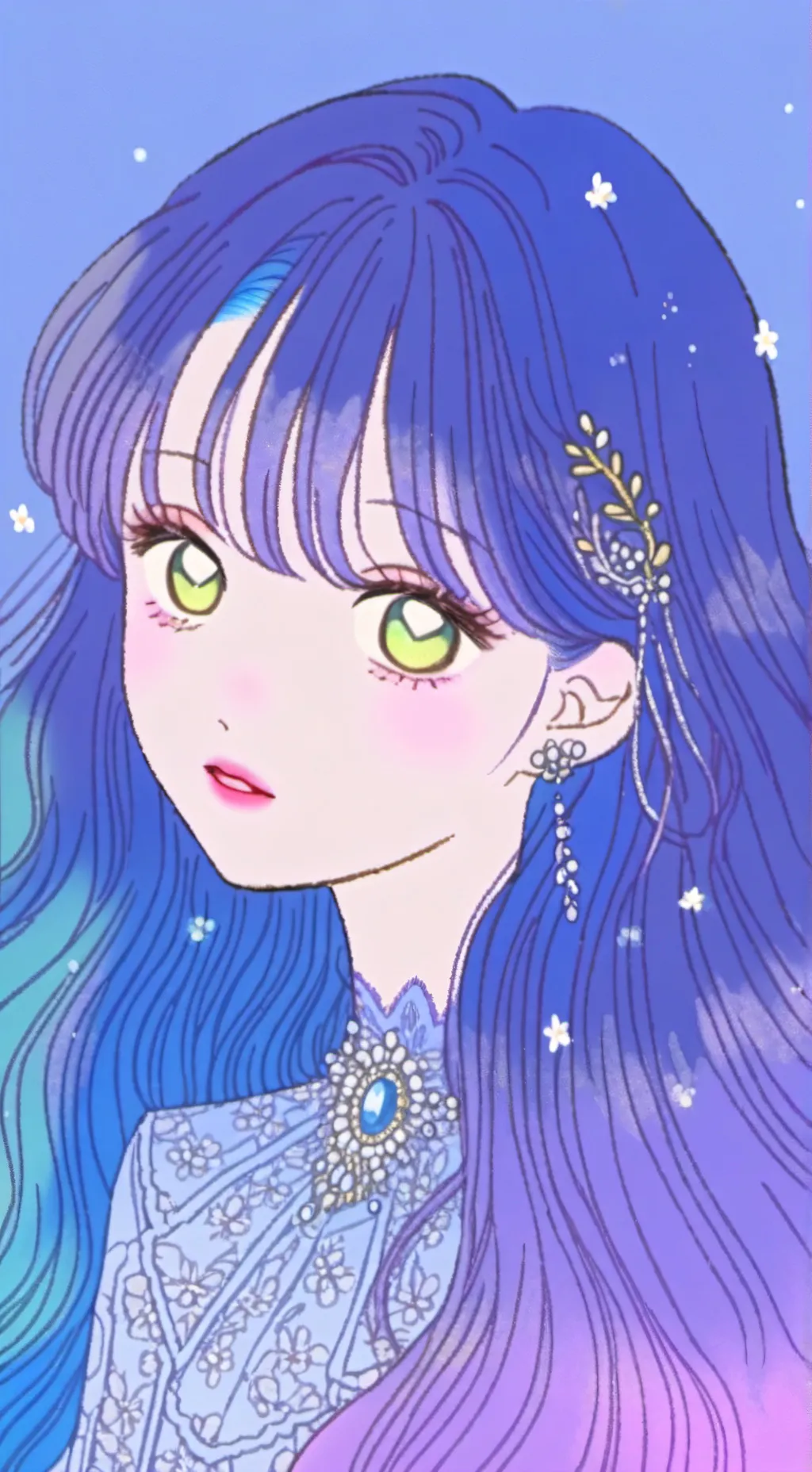 ai character: Amara🩵💙💜 background