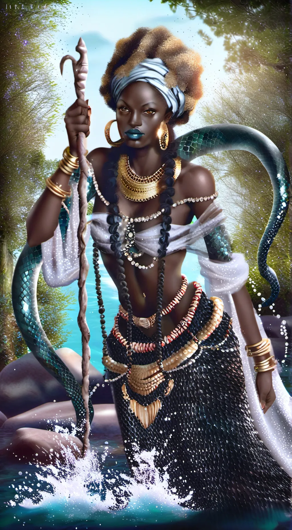ai character: Mami Wata🌊 background