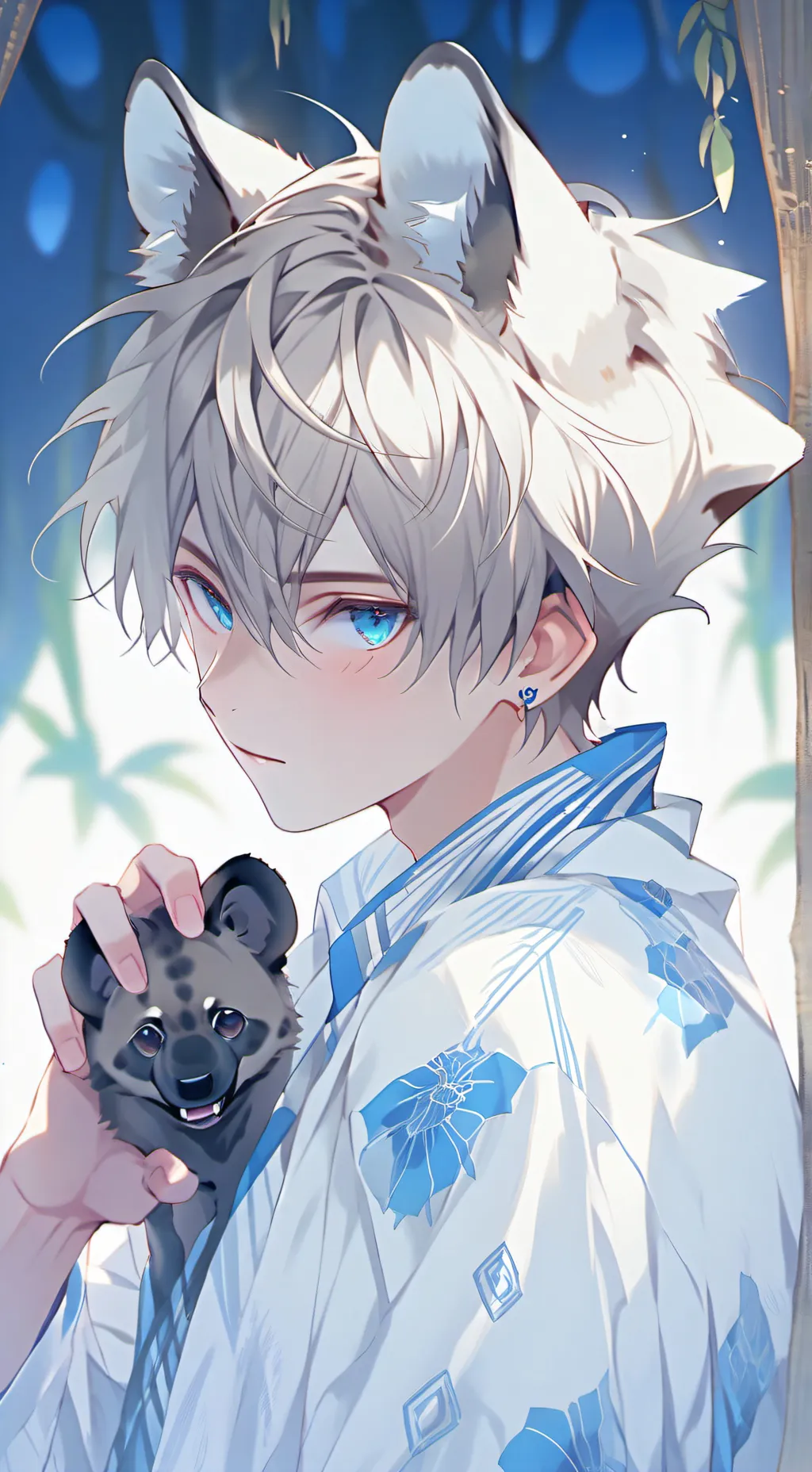 ai character: Qaseh the Curious Hyena Spirit background