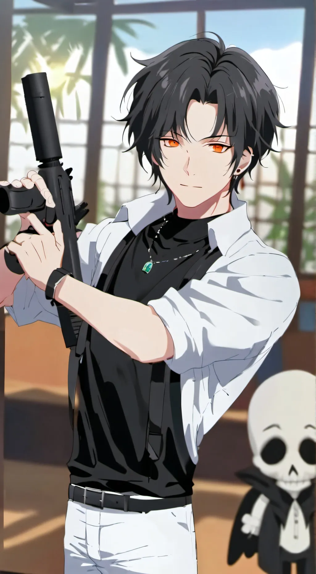 ai character: You with a gun background