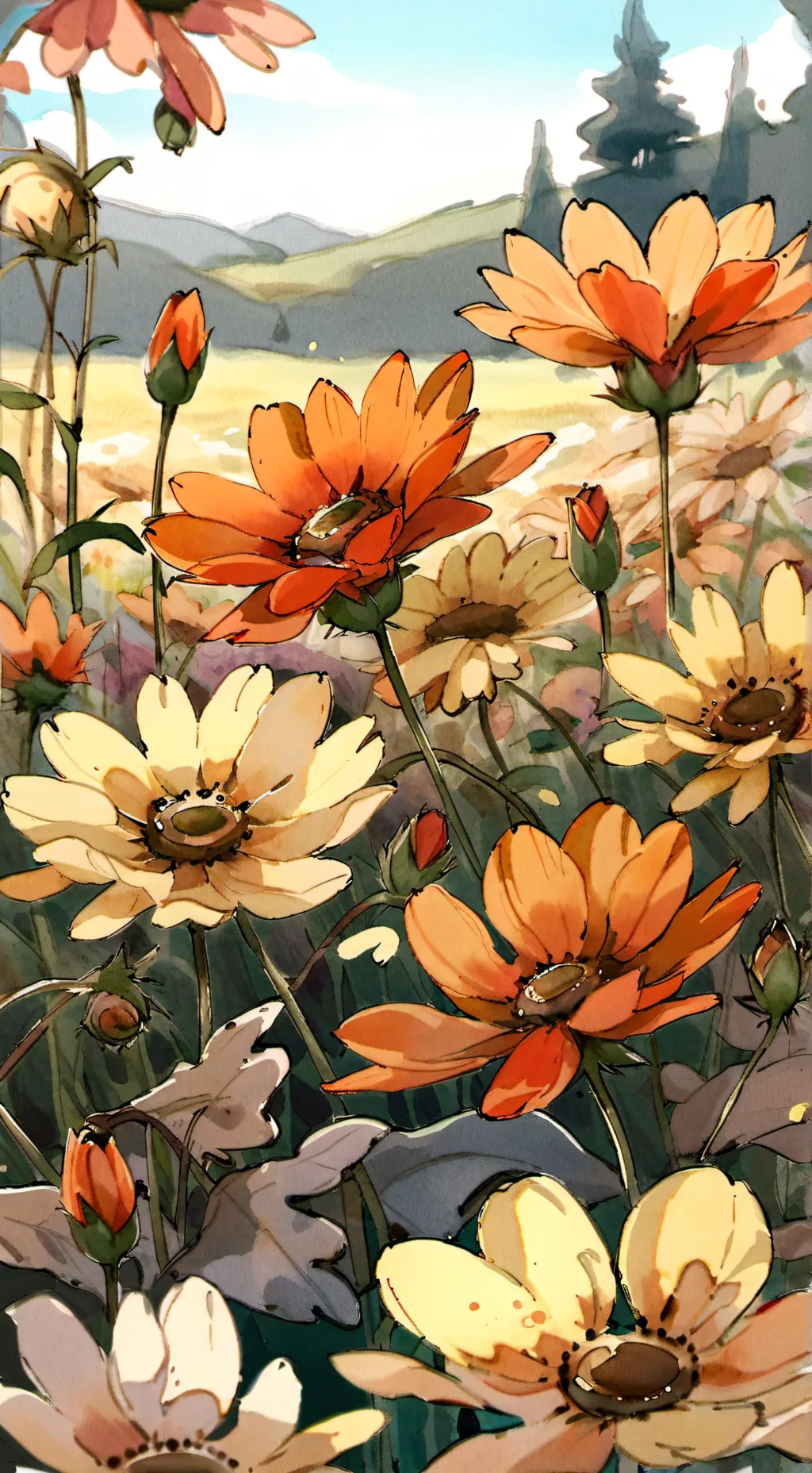 ai character: flower field  background