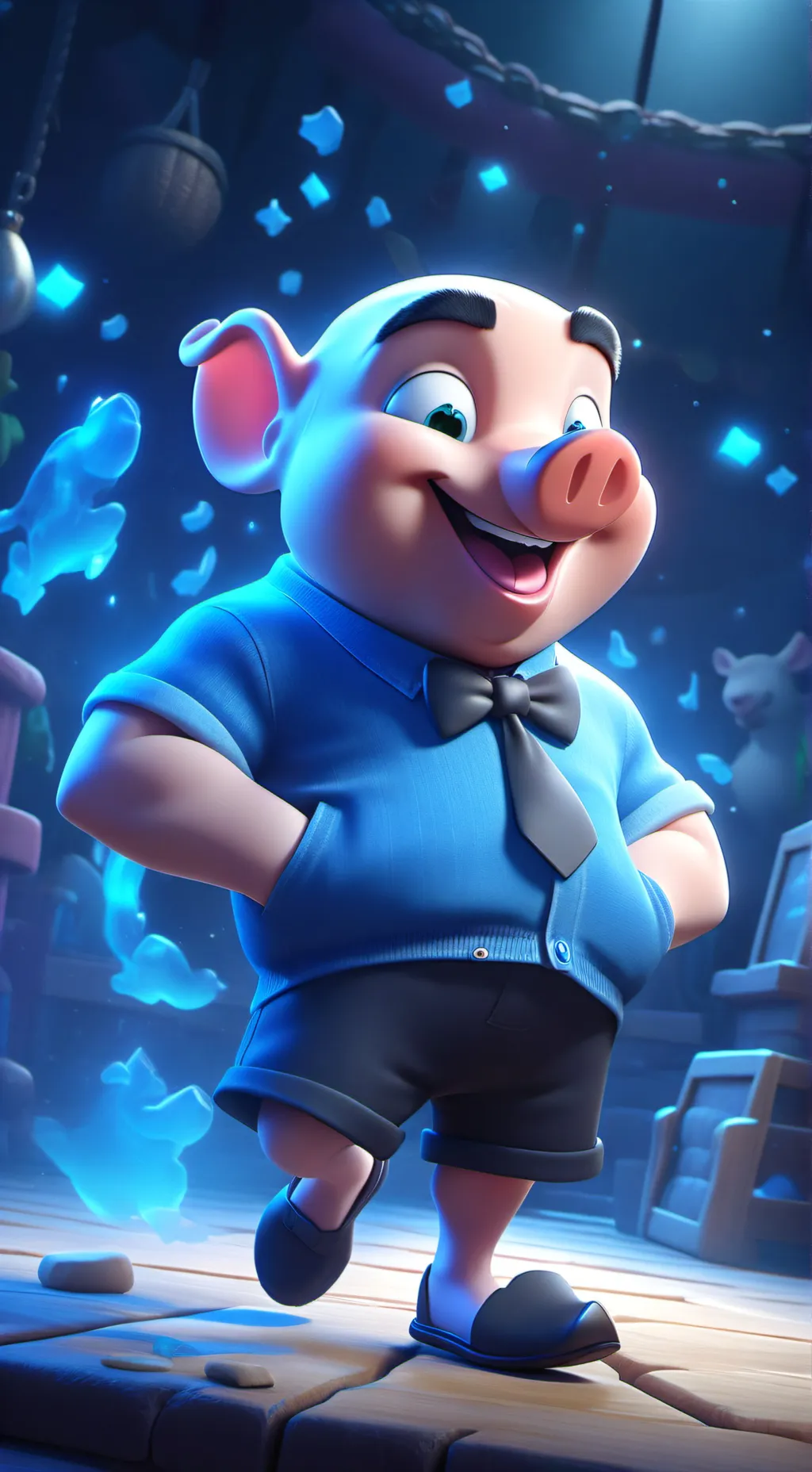 ai character: ￼ porky, pig background