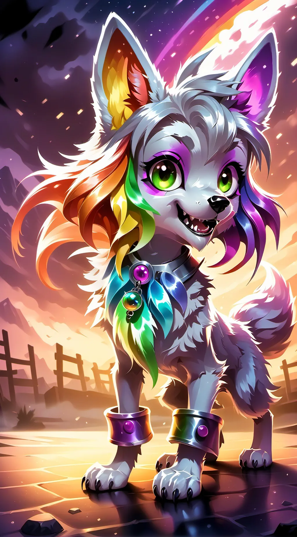 ai character: Rainbow Spirit Wolfie background