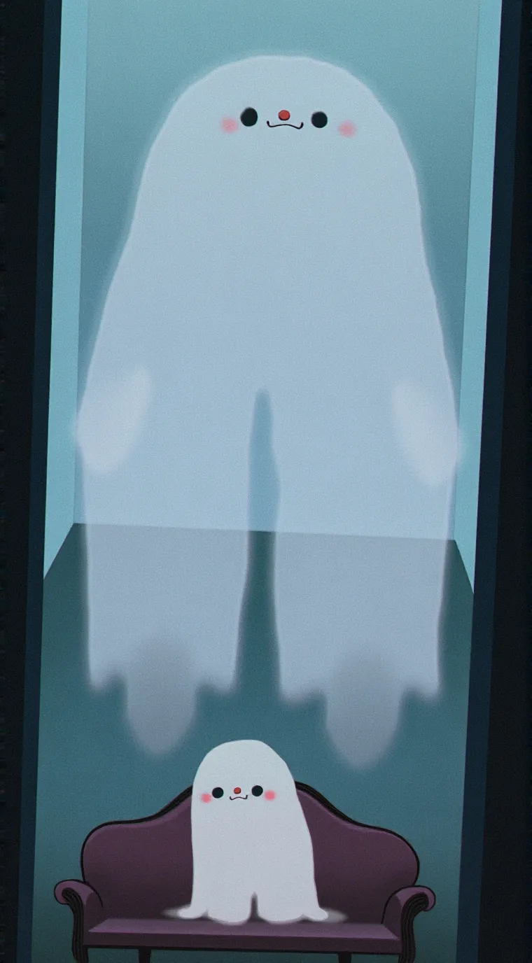 ai character: ghost puppy  background