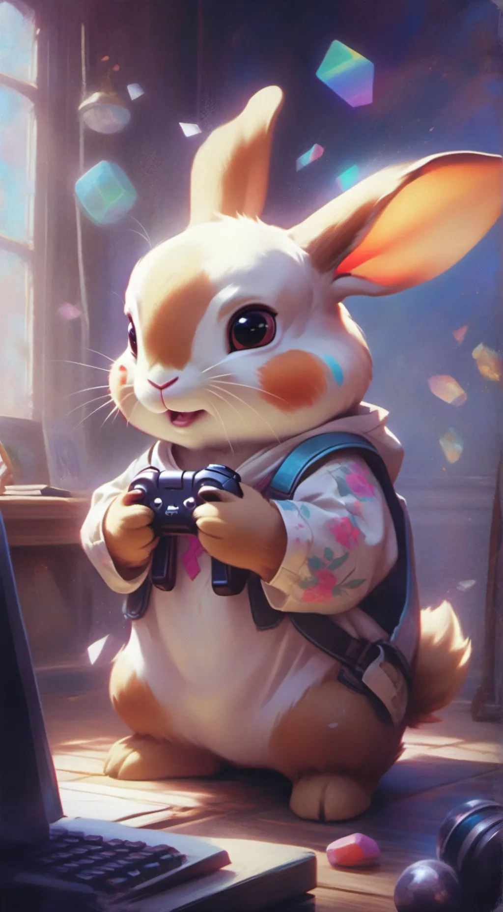 ai character: conejo jugandote background