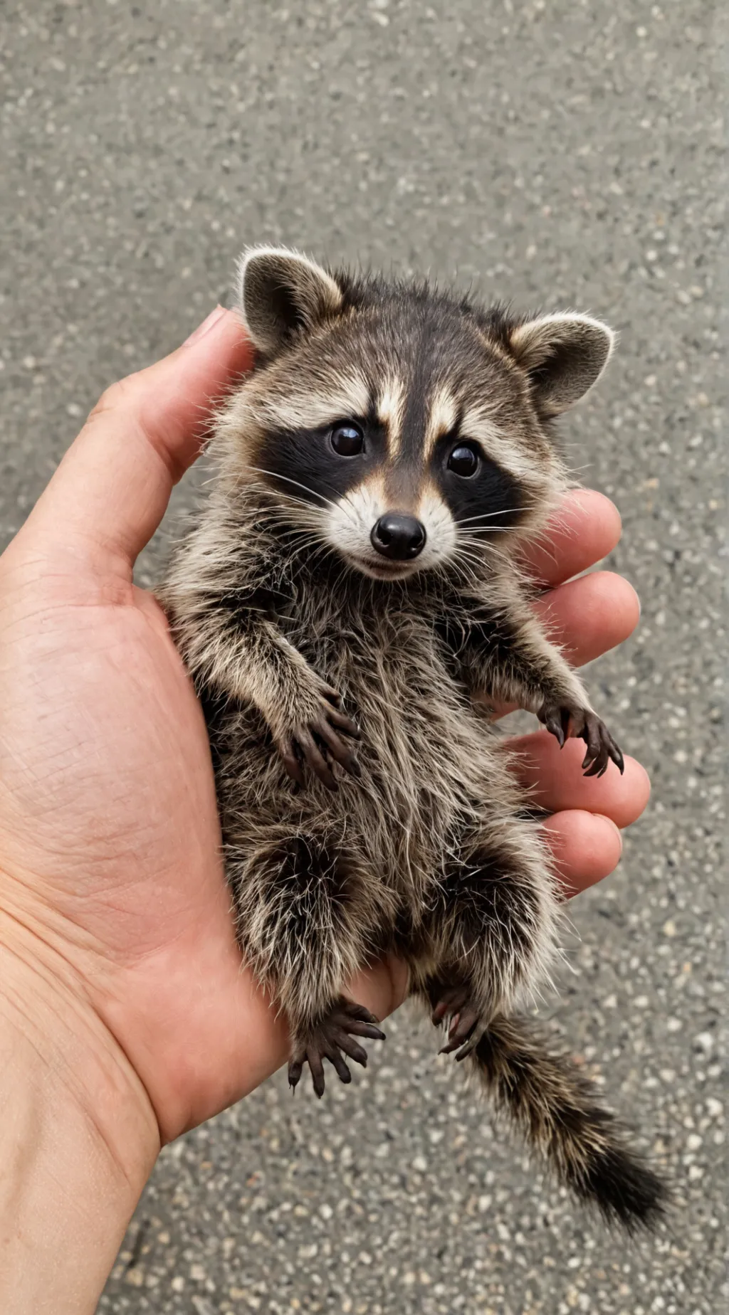 ai character: tiny raccoon  background