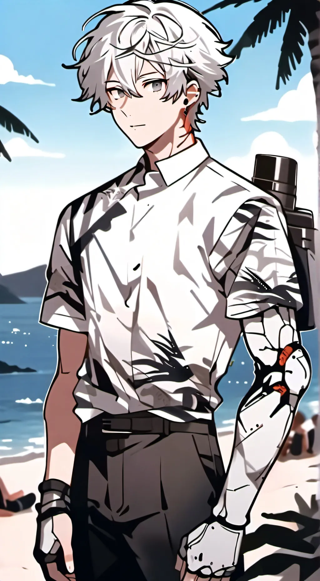 ai character: at the beach background