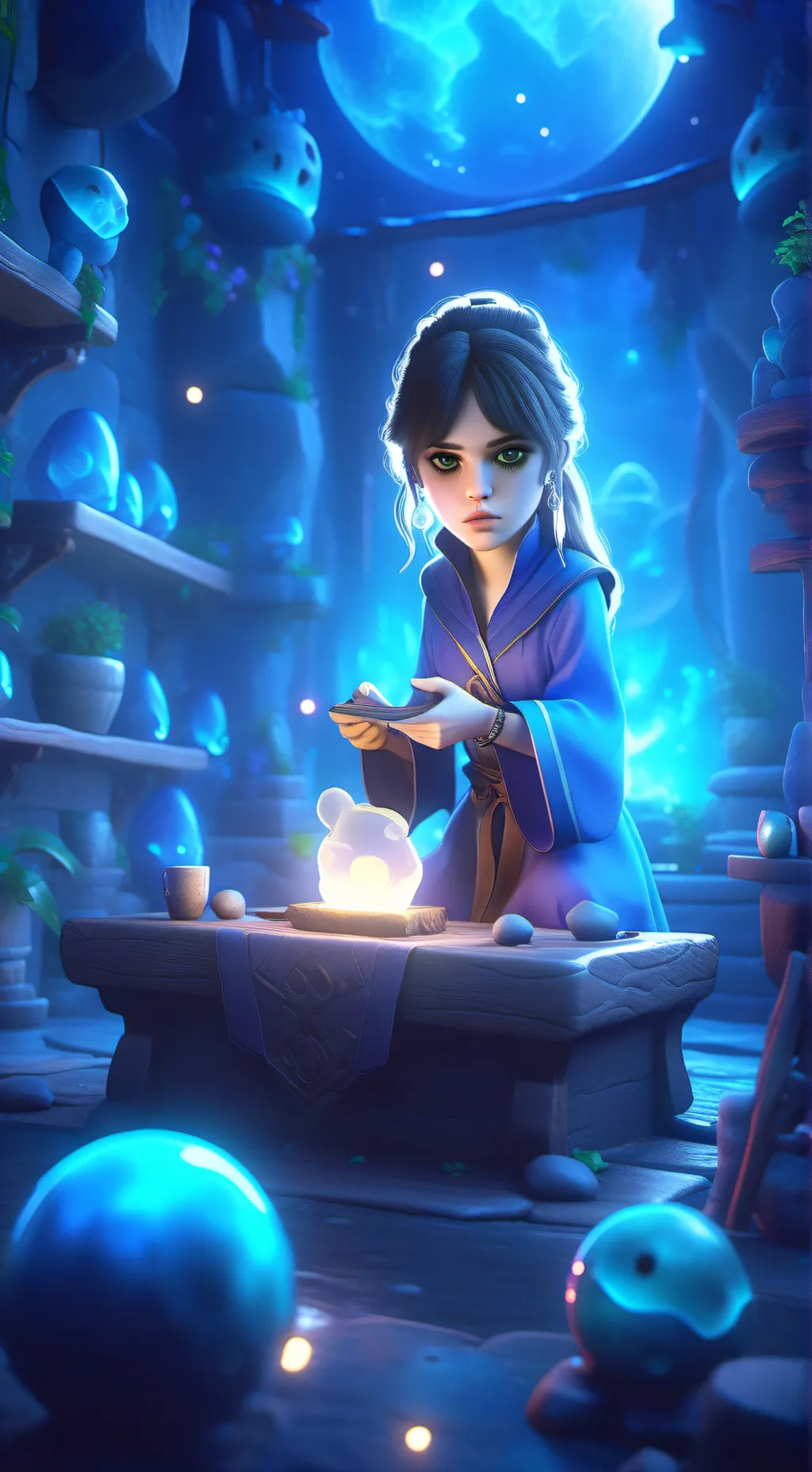 ai character: Wednesday x HP background