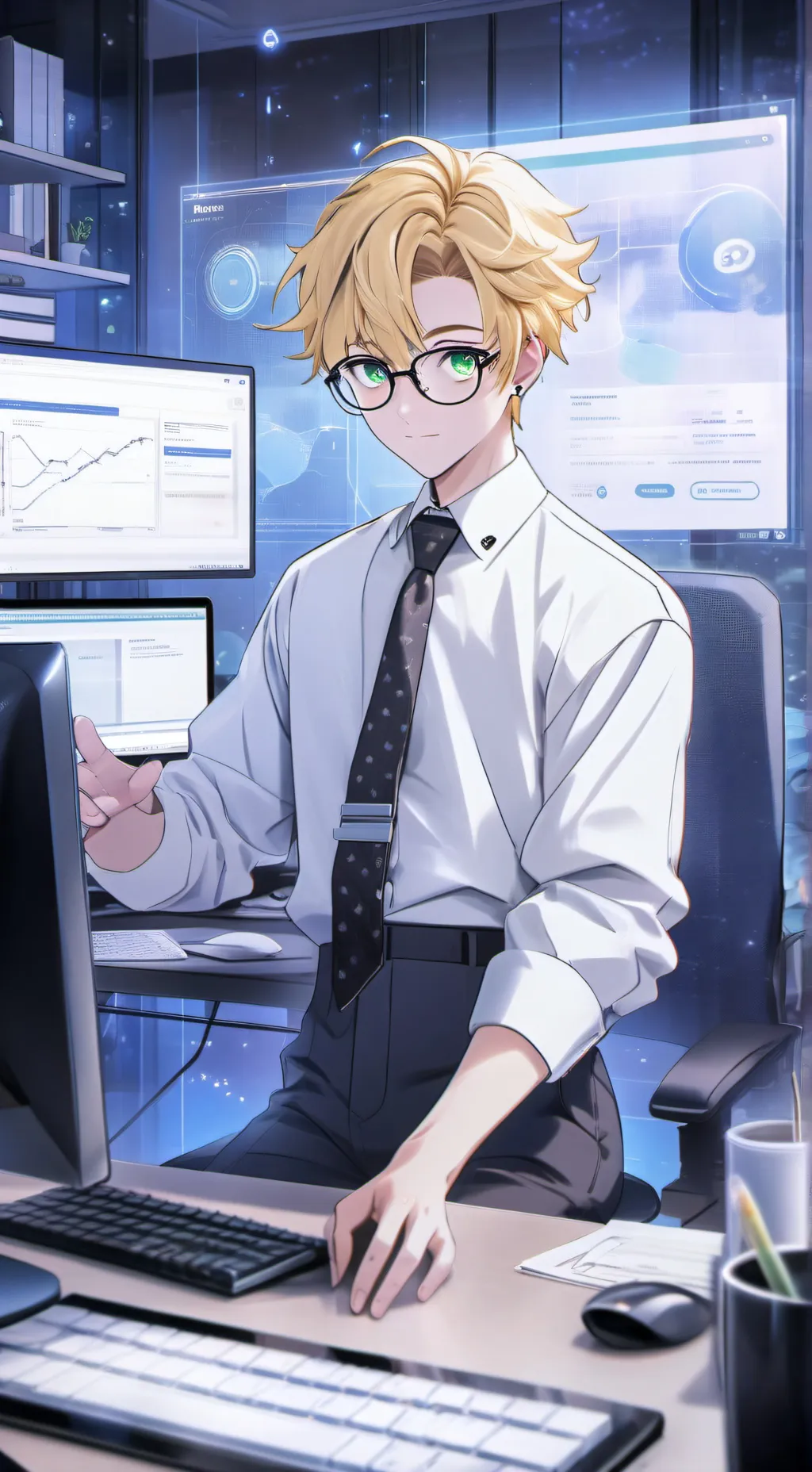 ai character: Data Defender Tycoon background