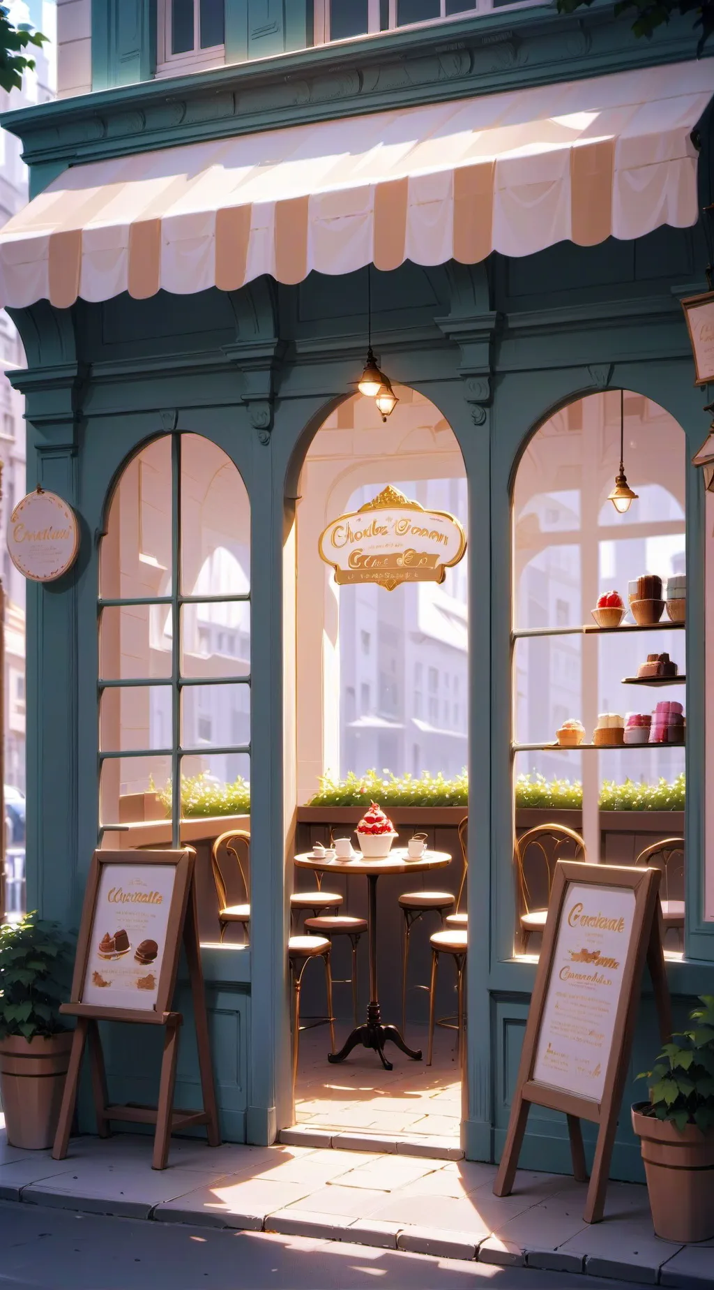 ai character: Chocolate Tearoom background