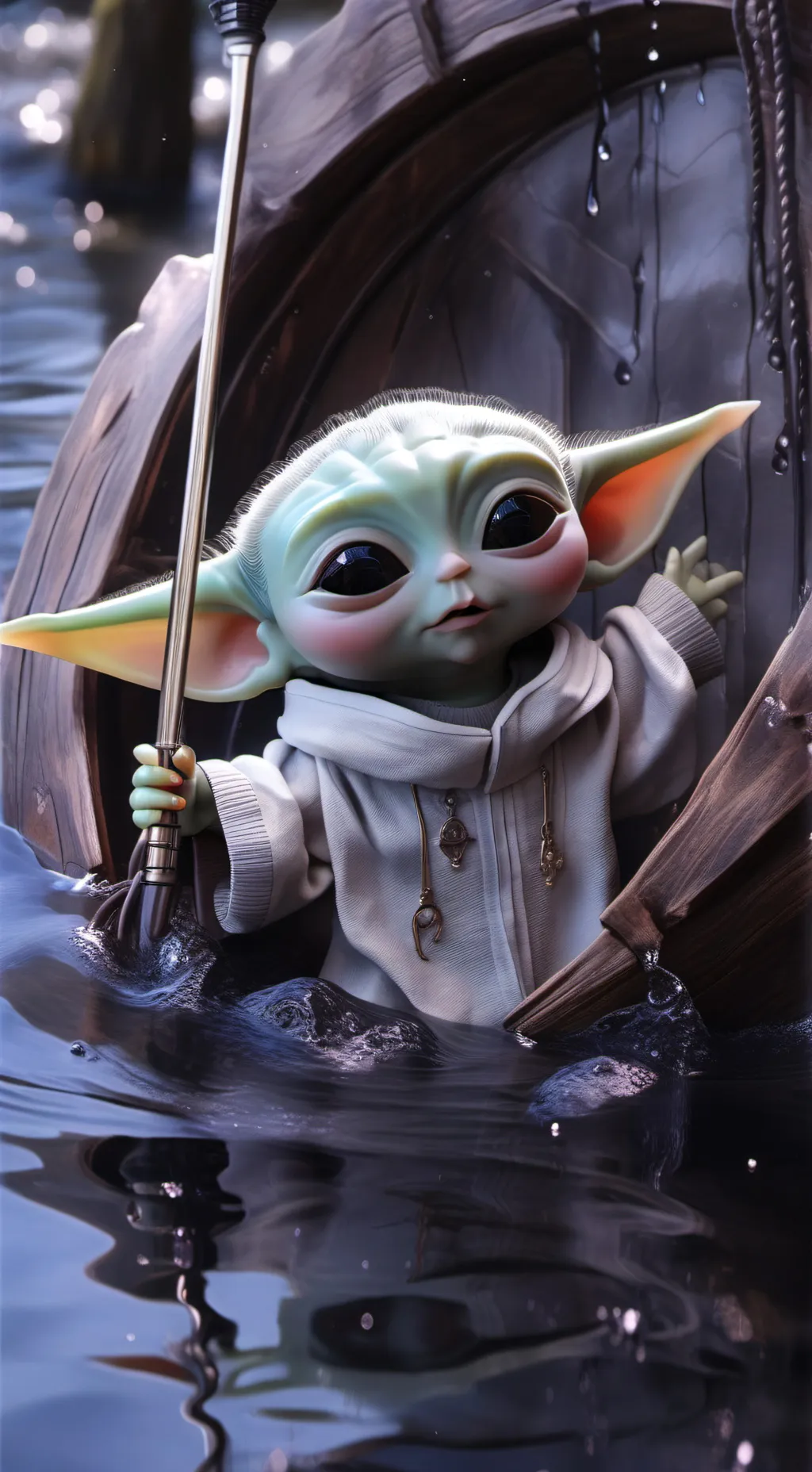 ai character: baby yoda  background