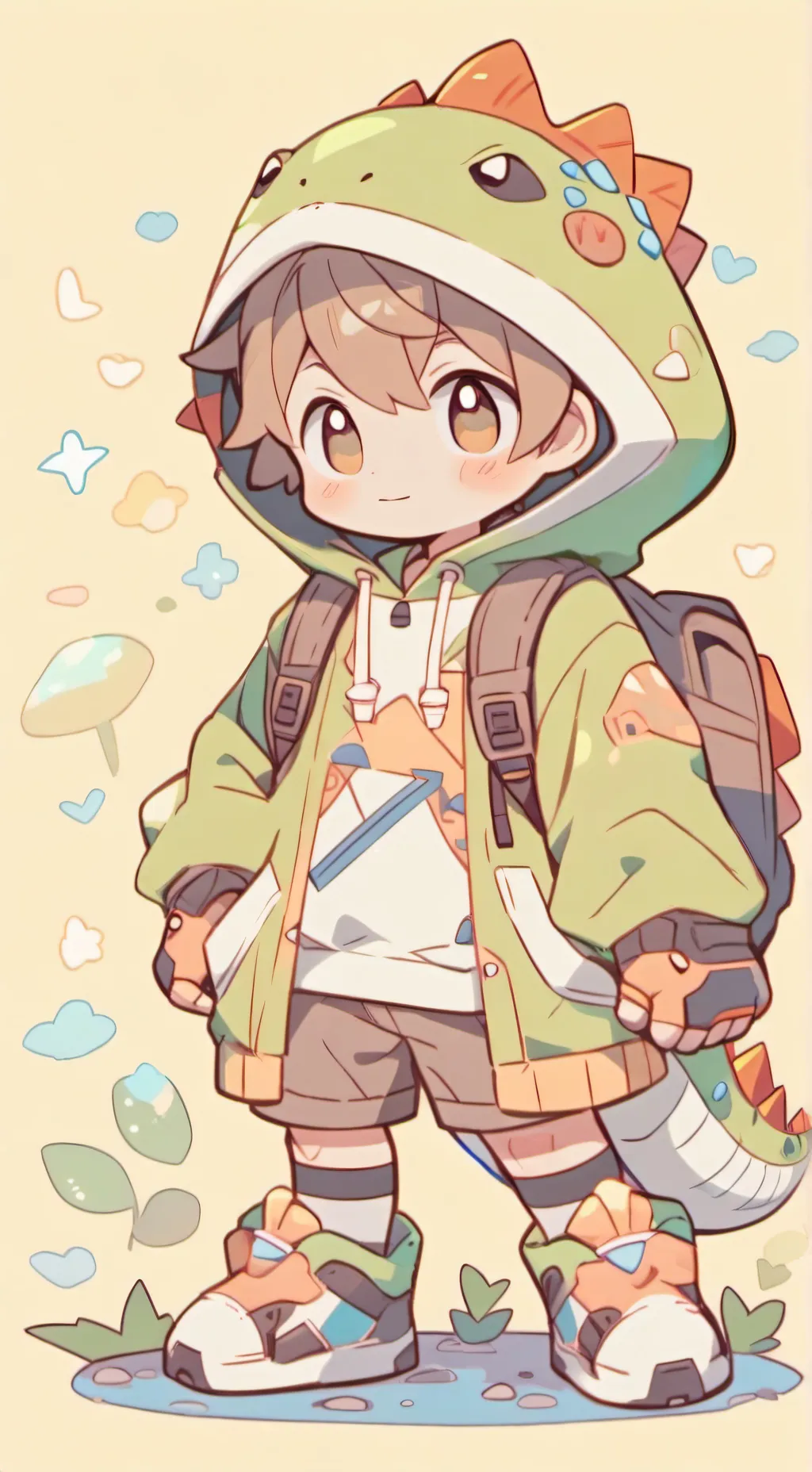 ai character: Dino kid  background