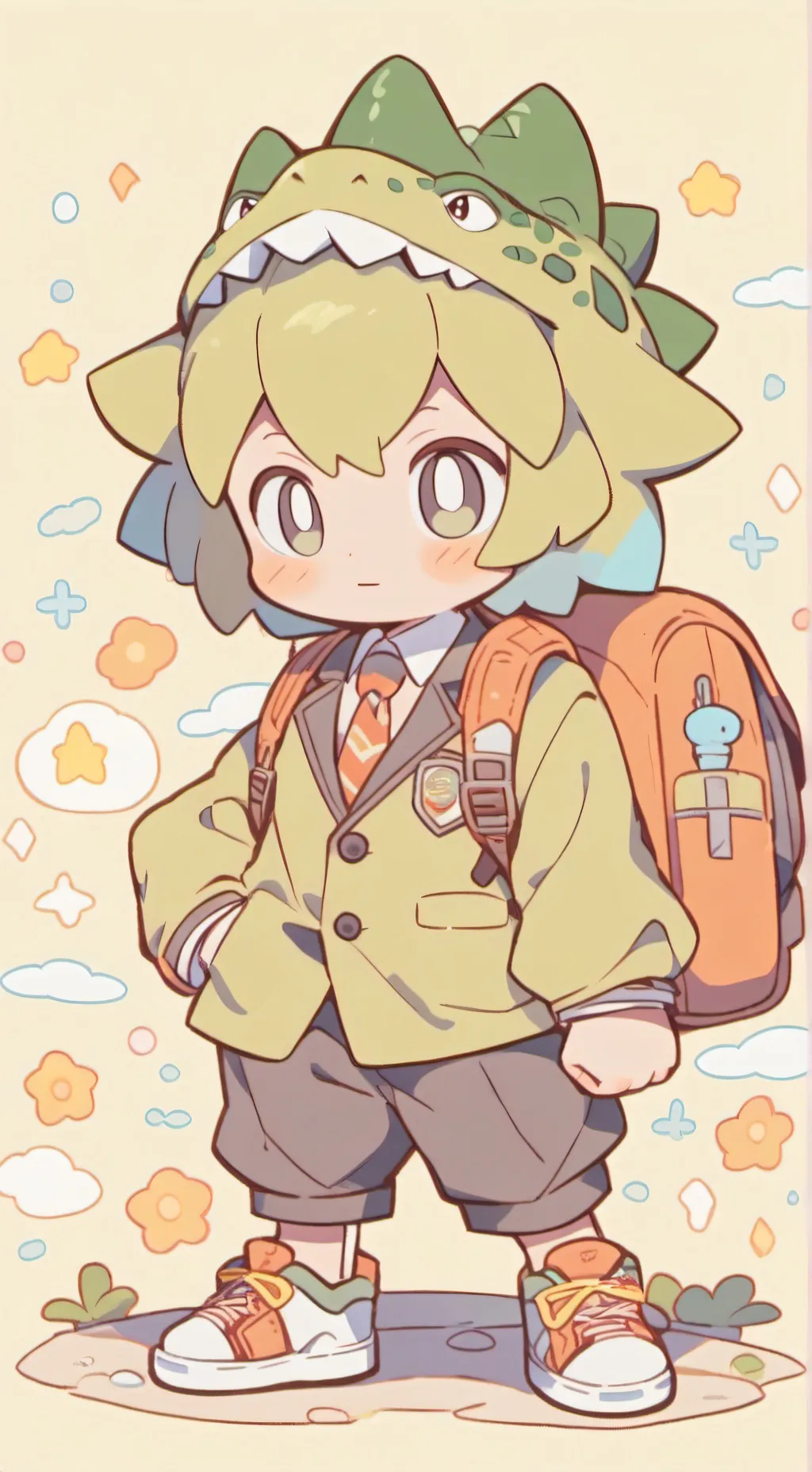 ai character: Dino kid  background