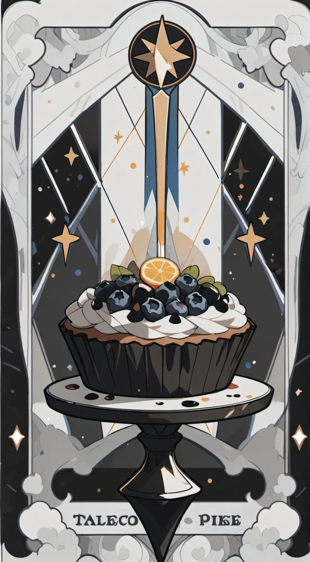 ai character: Blueberries pie background